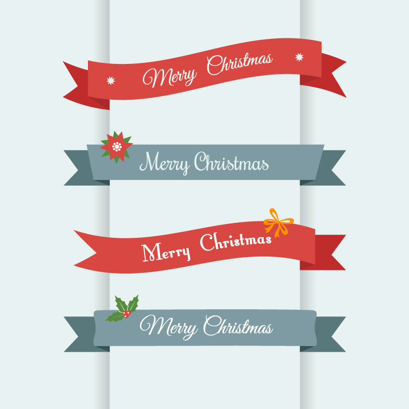 4 Christmas paper ribbon vector material