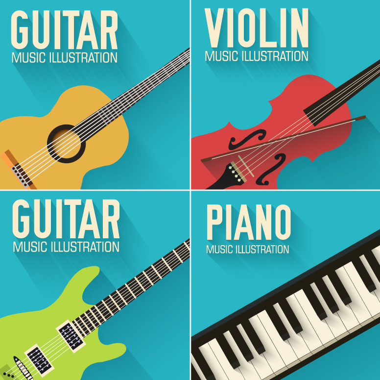 4 exquisite musical card vector material
