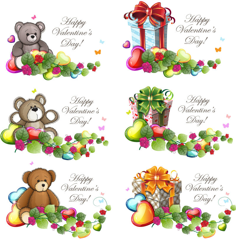 6 Teddy and decorative gift tag vector material