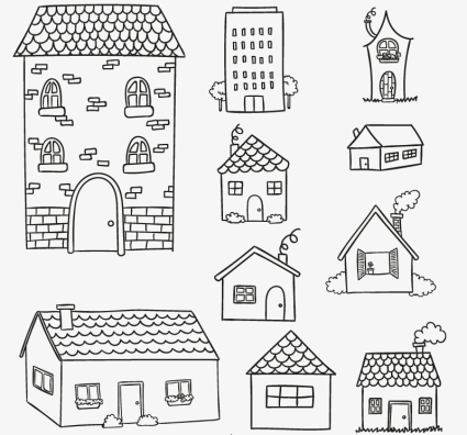 10 models of houses painted vector material

