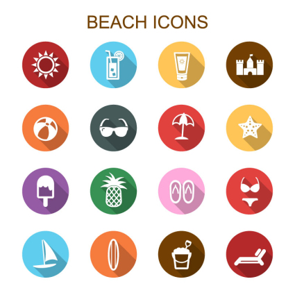 16 models round beach holiday icon vector material
