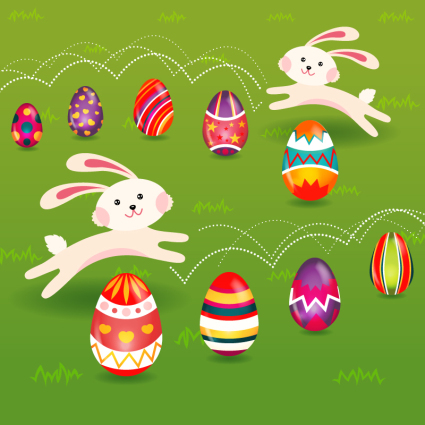 Cartoon rabbit and eggs vector material

