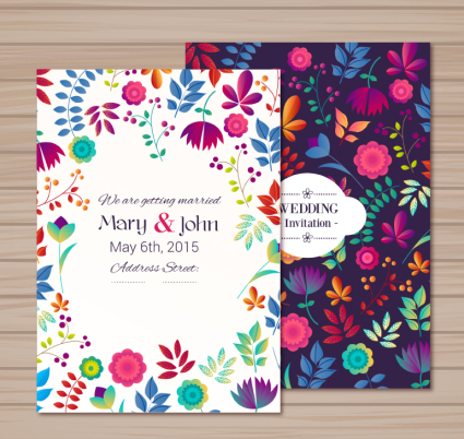 2 cartoon flower wedding invitations vector