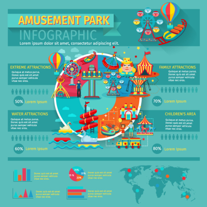 Cartoon amusement park information map vector material