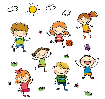 7 painted children playing Vector