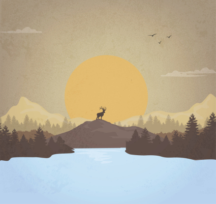 Reindeer vector material Sunset