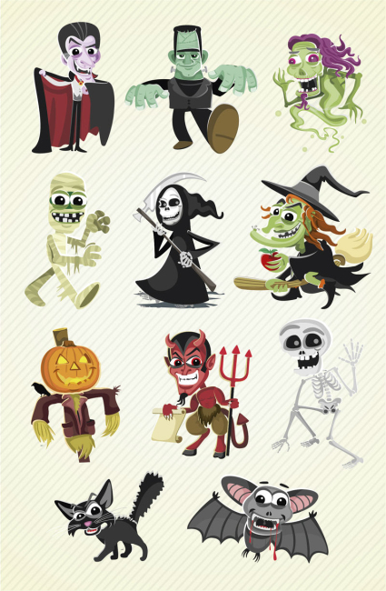 11 models Halloween cartoon character design vector material