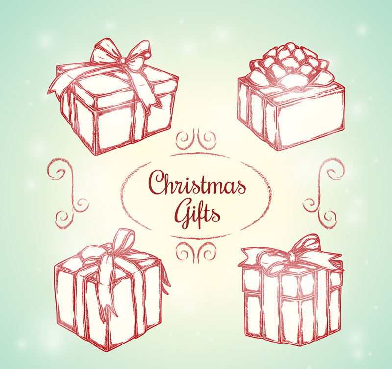 4 Hand-painted Christmas gift vector material