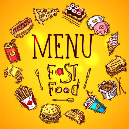 Fast food composition painted circular vector material