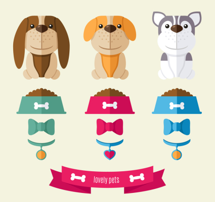 3 pet dogs and pet supplies vector