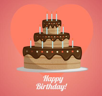 Cartoon three chocolate birthday cake Vector material