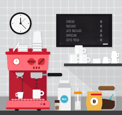 Kitchen Coffee machines and cups vector