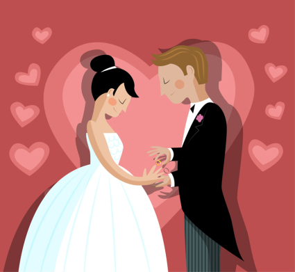 Exchange wedding ring wedding couple vector material