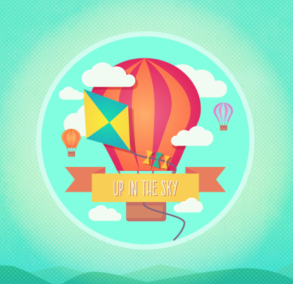 Color kites and hot air balloon vector material