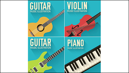 4 exquisite musical card vector material
