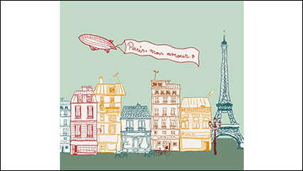 Paris street painting scenery vector material