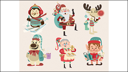 6 Christmas childlike cartoon characters vector material