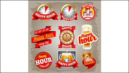 9 Red beer label vector material