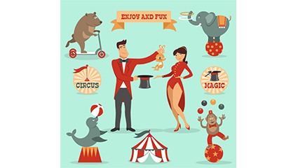 9 Vector cartoon circus elements