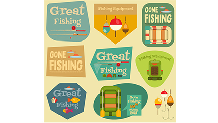 9 vintage fishing label vector material