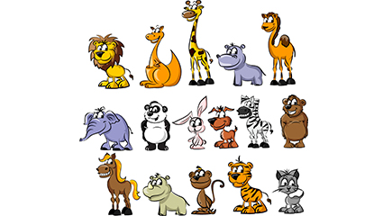 16 models cute cartoon animals big eyes Vector