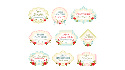 9 floral decorative label vector material
