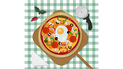 Pizza plan view vector material on the table
