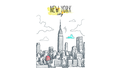 Creative Hand-painted New York City buildings vector