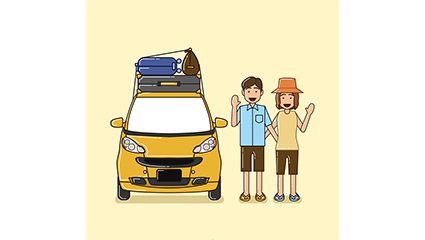 Creative couple traveling by car vector material