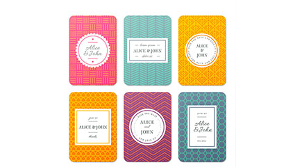 6 colored wedding invitation card vector material