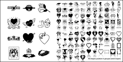 Love black and white elements of the vector material