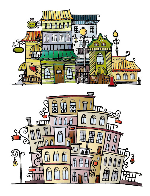Cartoon town house vector material