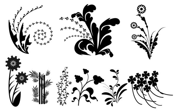 Vector silhouette black and white leaves