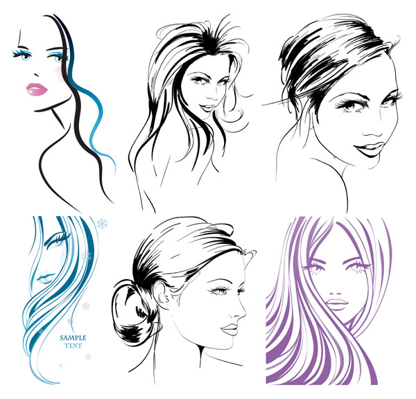 Hand-painted women vector material