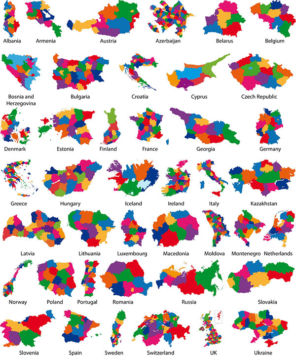 Colorful map silhouette vector material -2