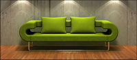 Green sofa with the old wall picture material