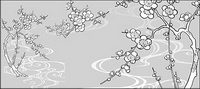Vector line drawing of flowers-30(Plum blossom, flowing water)