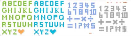 Pixel style letters and numbers vector material