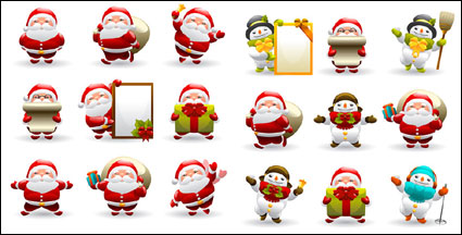 Cute Santa Claus and Snowman Vector