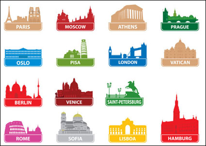 World famous silhouette of city building 01 - Vector