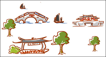 Hand-drawn cartoon landscape elements