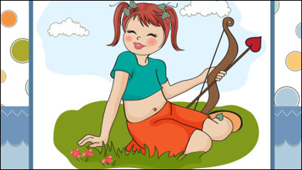 Cartoon girl card 01 - vector material