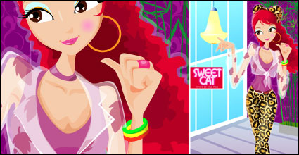 The fashion to wear leopard installed Vector material girls