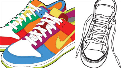 Sports shoes and canvas shoes vector material