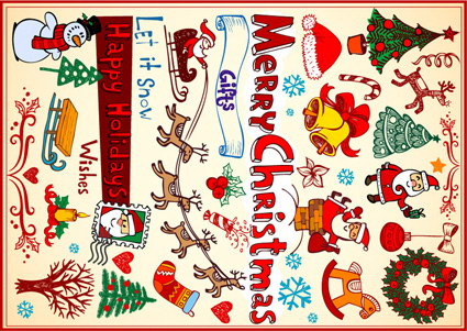 Christmas trees, Christmas wreaths, candles, bells