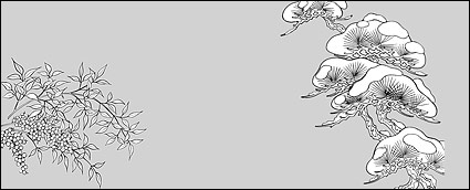 Vector line drawing of flowers-46(Pine trees, snow)