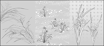 Vector line drawing of flowers-48(Flowers and grass)
